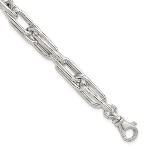 Sterling Silver Polished Double Link w/1in Ext Bracelet