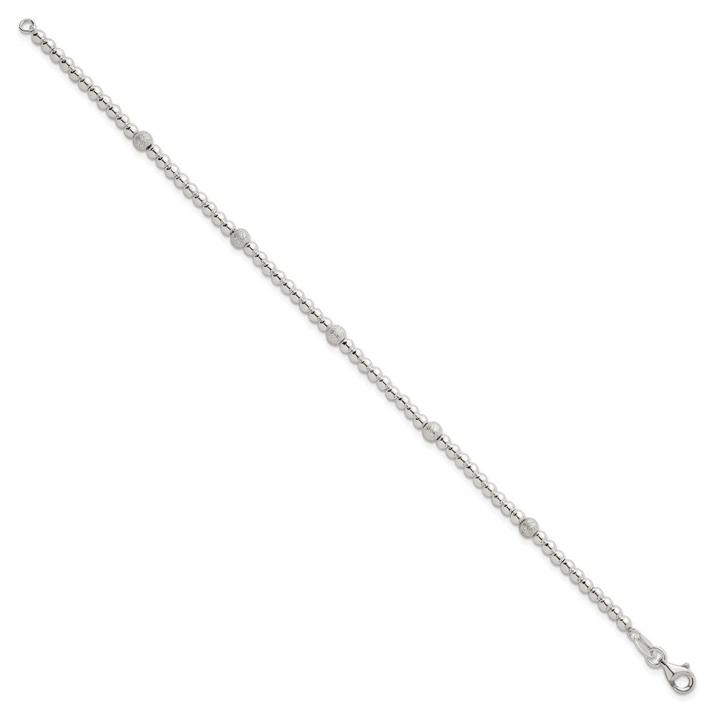 Sterling Silver Polished and Textured Beaded Bracelet