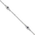 Sterling Silver Polished Blue and White CZ Evil Eye 7in w/ 1in Ext Bracelet