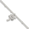 Sterling Silver Polished and Beaded CZ Palm Tree 2-Strand Bracelet