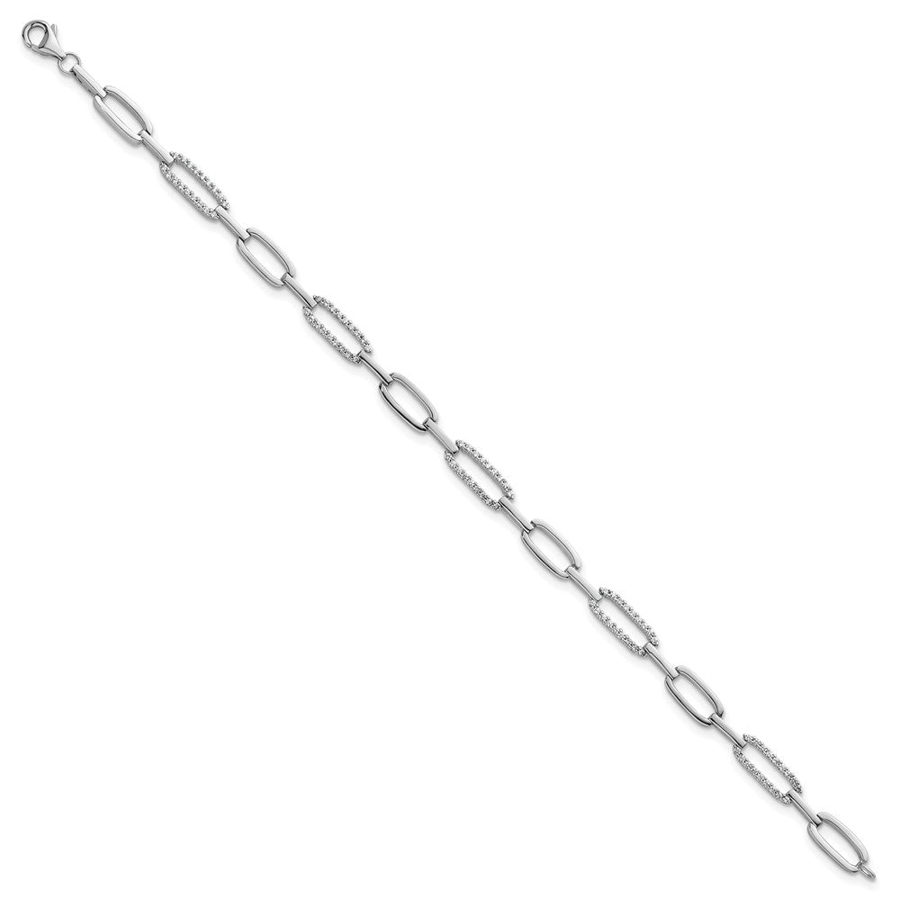 Sterling Silver RH-plated Polished CZ Link 7 Inch Bracelet