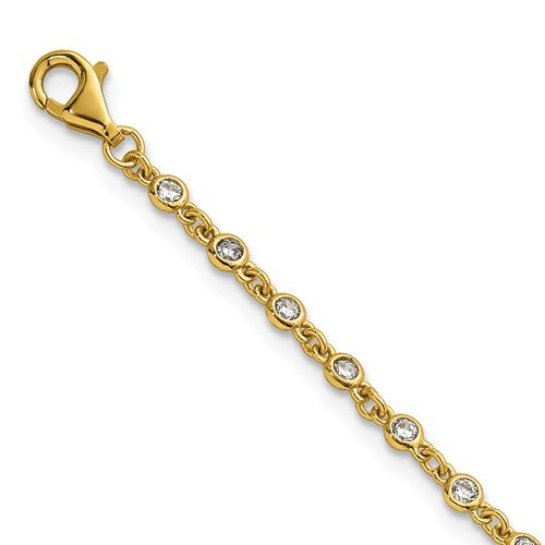 Sterling Silver Gold-tone Polished CZ Station 6.5in w/ 1in Ext Bracelet