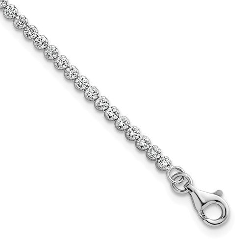Sterling Silver RH-pltd Polish 2.5mm CZ w/1.25in Ext Tennis Bracelet