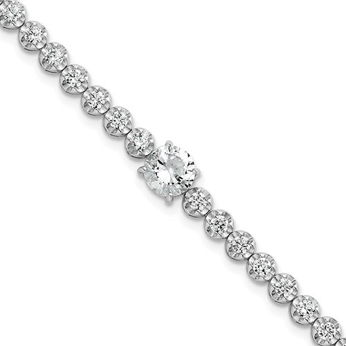 Sterling Silver RH-plated Polished Fancy Round CZ 7.25in Bracelet
