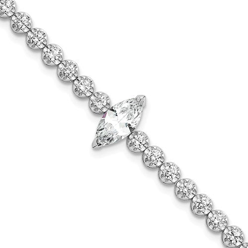 Sterling Silver RH-plated Polished Round and Marquise CZ 7.25in Bracelet
