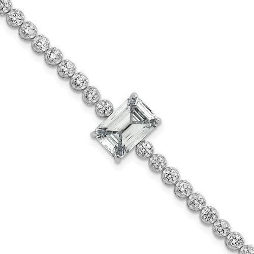 Sterling Silver RH-plated Polished Round and Rectangle CZ 7.25in Bracelet