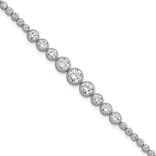 Sterling Silver Rhodium-plated Polished CZ Graduated Tennis Bracelet