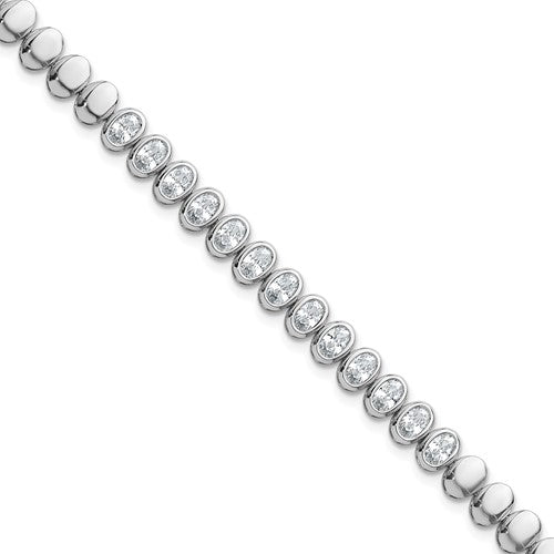 Sterling Silver RH-plated Polished Oval Bezel CZ 7.25 Inch Bracelet