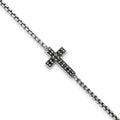 Sterling Silver Polished and Antiqued Black CZ Cross 7.5in Bracelet