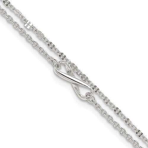 Sterling Silver Polished Infinity 2-Strand 9in Plus 1in Ext Anklet
