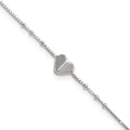 Sterling Silver Polished and Beaded Heart 9in Plus 1in Ext Anklet