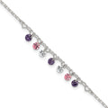 Sterling Silver Polished Multicolor CZ and Hearts 9in Plus 1in Ext Anklet