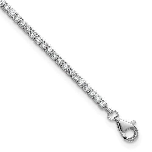 Sterling Silver Rhodium-plated CZ 9in Plus .75in ext. Anklet