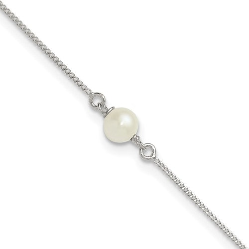 Sterling Silver Polished Freshwater Cultured Pearl 9in Plus 1in Ext Anklet