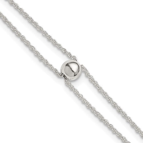 Sterling Silver Polished 2 Strand Bead 9in Plus 1in Ext Anklet