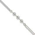 Sterling Silver Polished Beaded 2-Strand 9in Plus 1in Ext Anklet