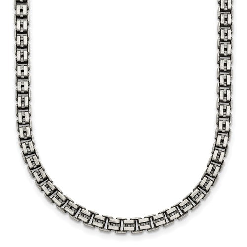 Sterling Silver Antiqued Brushed Fancy Box Link 4mm 19.75in Necklace