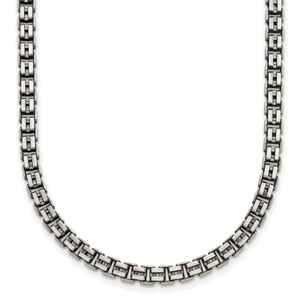 Sterling Silver Antiqued Brushed Fancy Box Link 4mm 19.75in Necklace