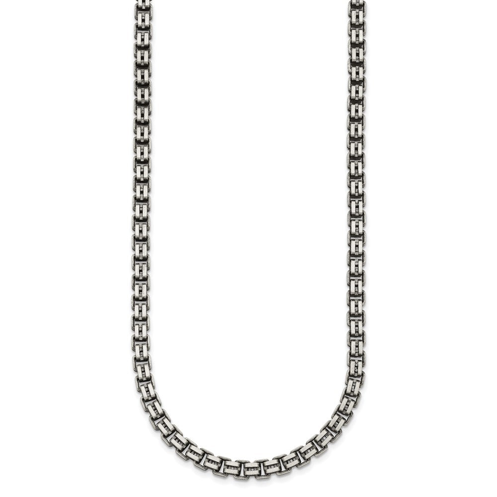Sterling Silver Antiqued Brushed Fancy Box Link 5mm 19.75in Necklace