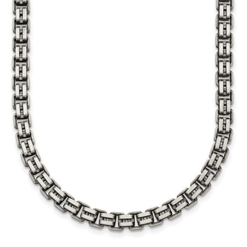 Sterling Silver Antiqued Brushed Fancy Box Link 5mm 19.75in Necklace