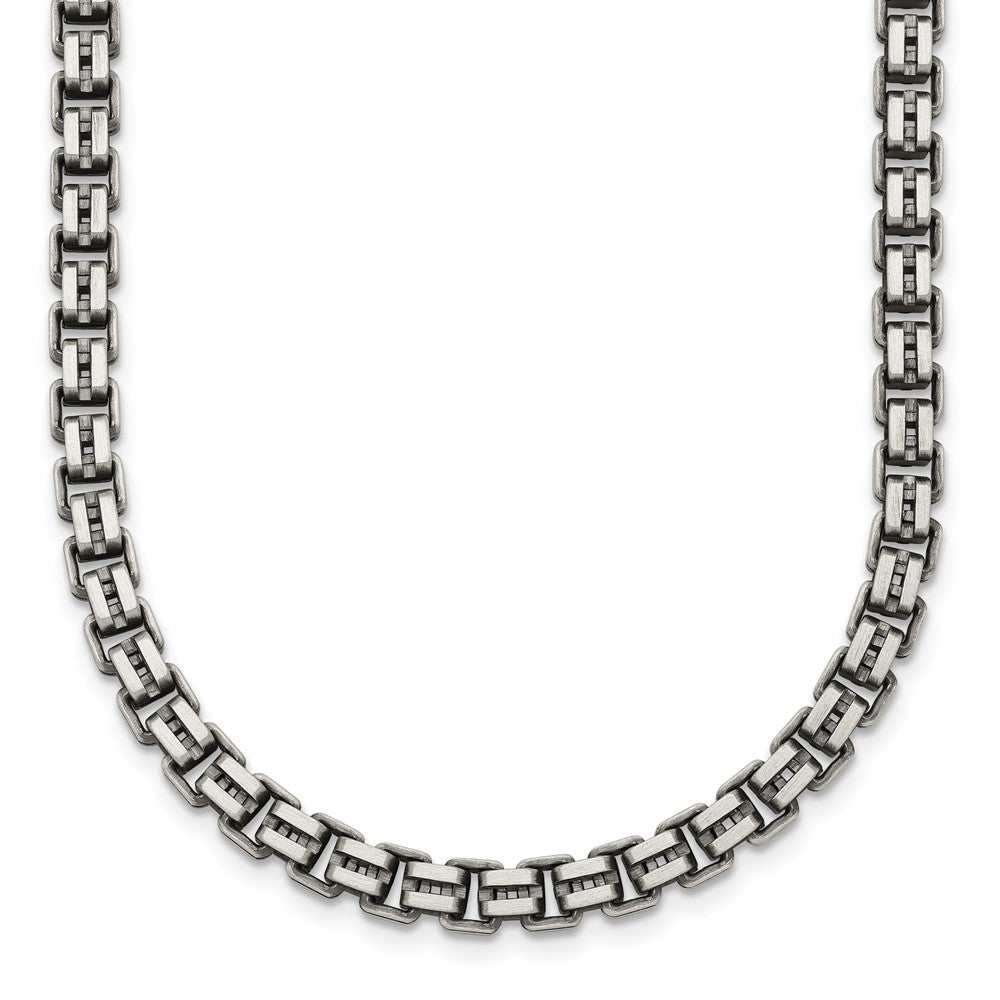 Sterling Silver Antiqued Brushed Fancy Box Link 5mm 19.75in Necklace