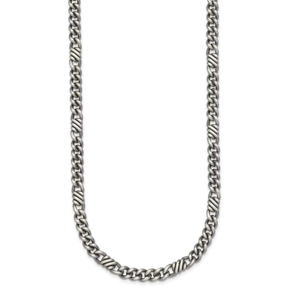 Sterling Silver Black Ruthenium Brushed Fancy Curb Chain Men's Necklace