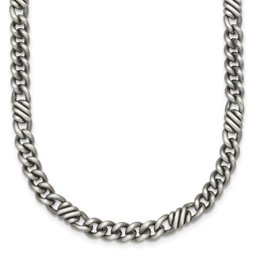 Sterling Silver Black Ruthenium Brushed Fancy Curb Chain Men's Necklace
