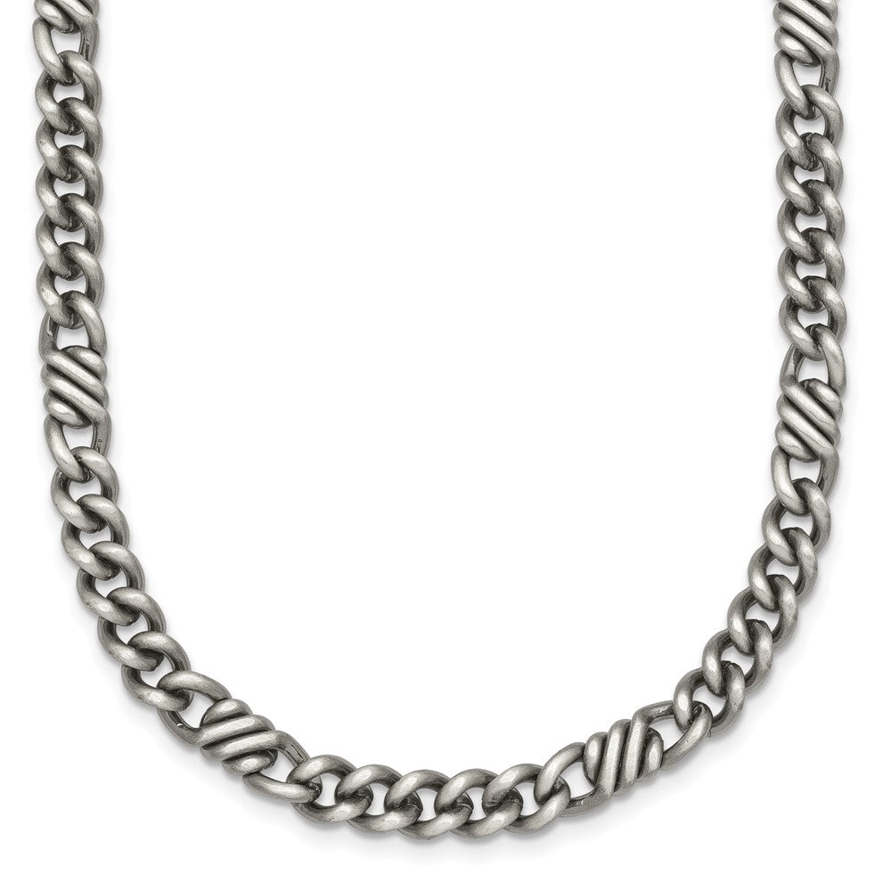 Sterling Silver Black Ruthenium Brushed Fancy Curb Chain Men's Necklace