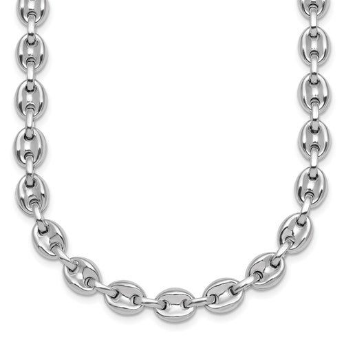 Sterling Silver Rhodium-plated Polished Puffed Mariner Link 18in Necklace