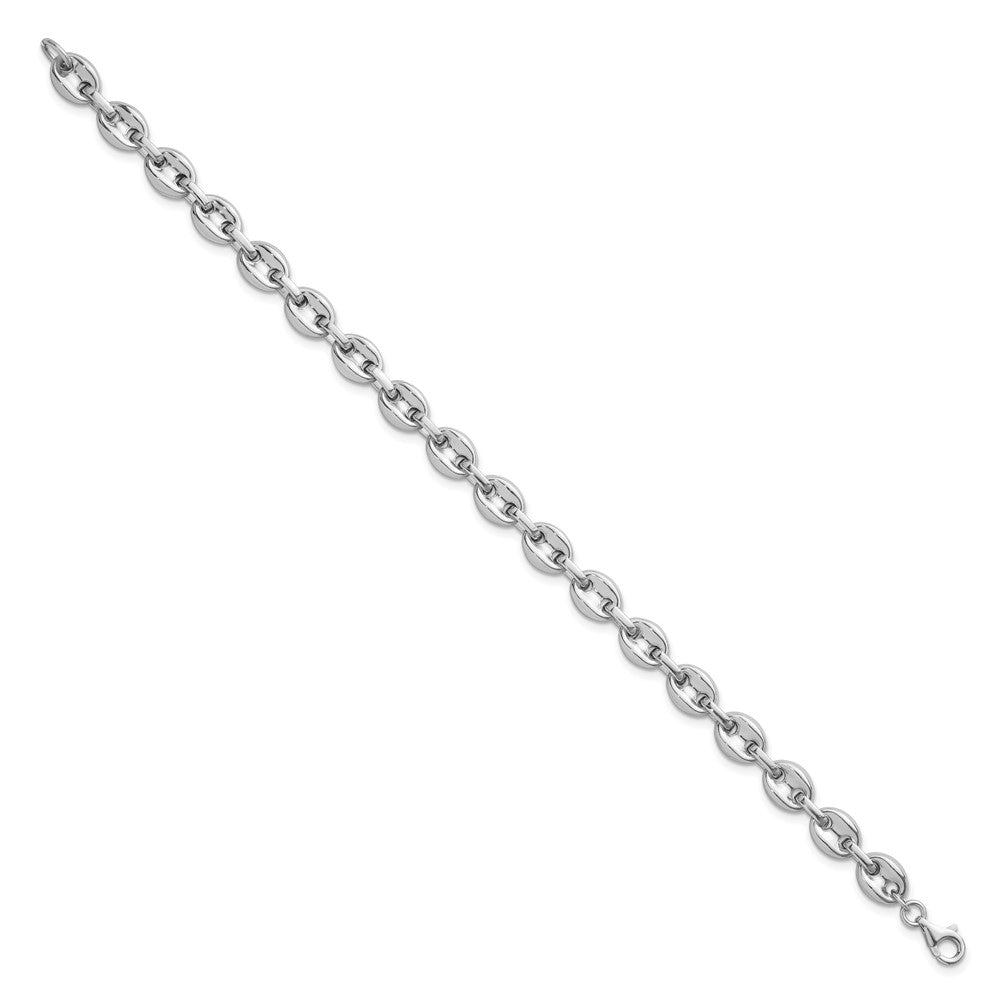 Sterling Silver Rh-plated Polished Puffed Mariner Chain 7.75in Bracelet