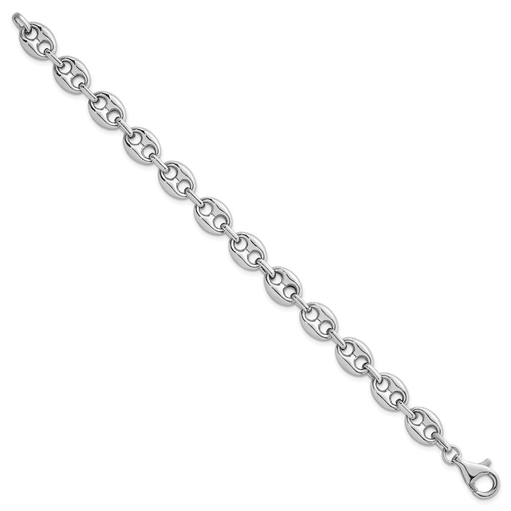 Sterling Silver Rhodium-plated Puffed Mariner Link Bracelet