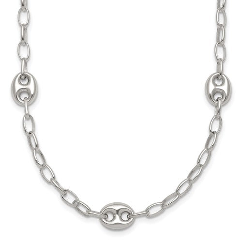 Sterling Silver 17in w/1.5in ext. Puffed Mariner Link Necklace
