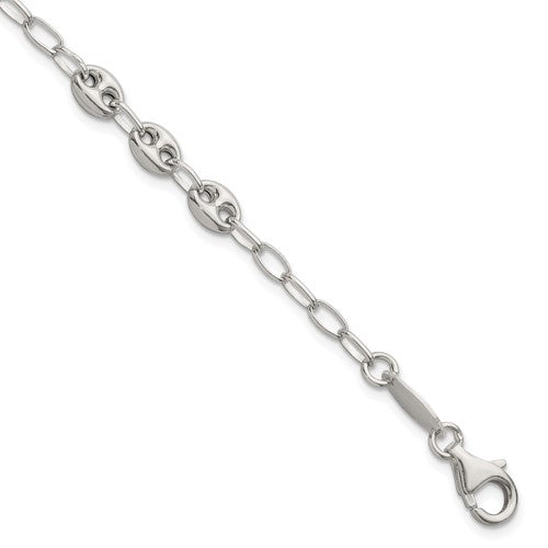 Sterling Silver 8in. Puffed Mariner Link Bracelet
