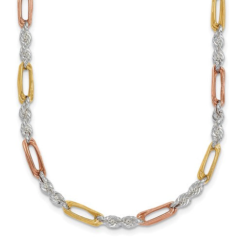 SS Rose/Gold-tone Polished 4.0mm Figaro Rope 18 Inch Necklace