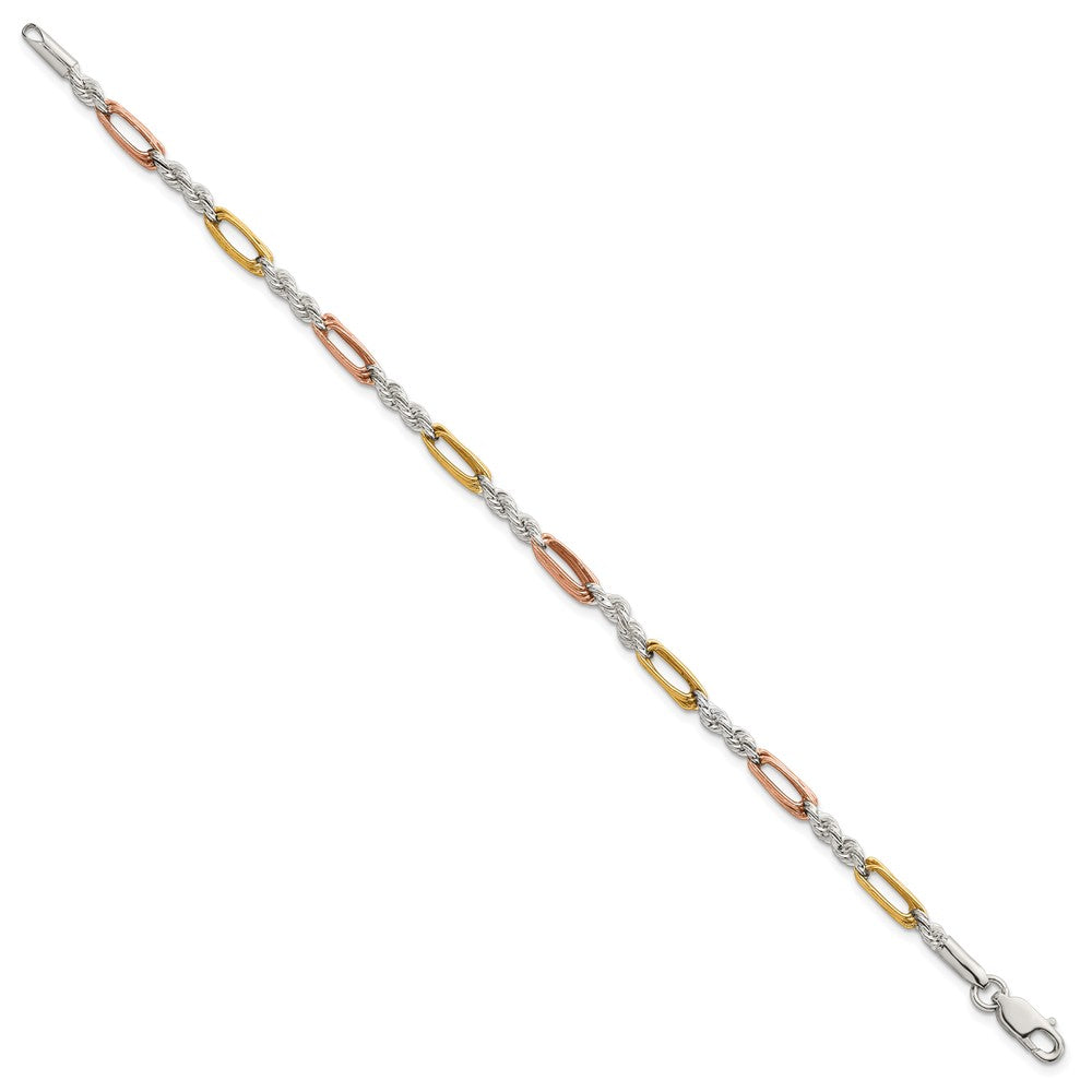 SS Rose/Gold-tone Polished 4.0mm Figaro Rope 7.5 Inch Bracelet