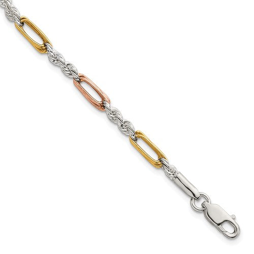 SS Rose/Gold-tone Polished 4.0mm Figaro Rope 7.5 Inch Bracelet
