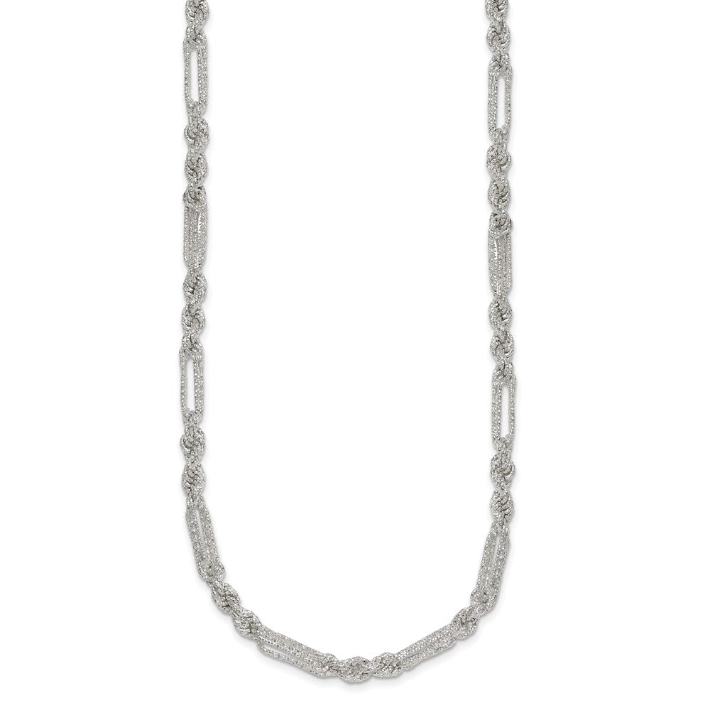 Sterling Silver Polished Textured 4.5mm Figaro Rope 18in Necklace