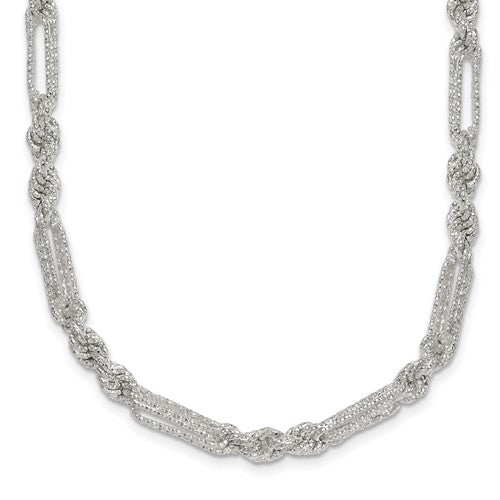 Sterling Silver Polished Textured 4.5mm Figaro Rope 18in Necklace