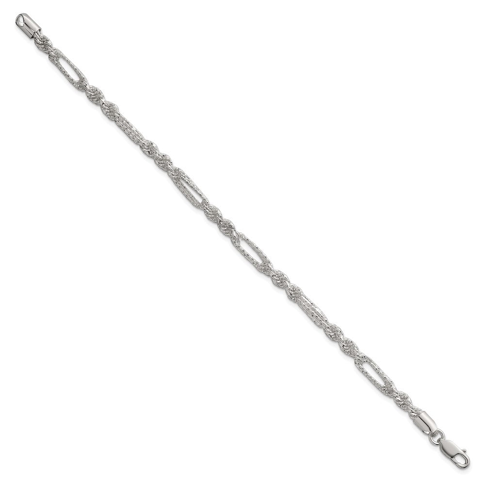 Sterling Silver Polished Textured 4.5mm Figaro Rope 7.5in Bracelet