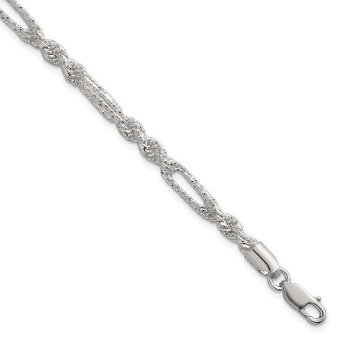 Sterling Silver Polished Textured 4.5mm Figaro Rope 7.5in Bracelet