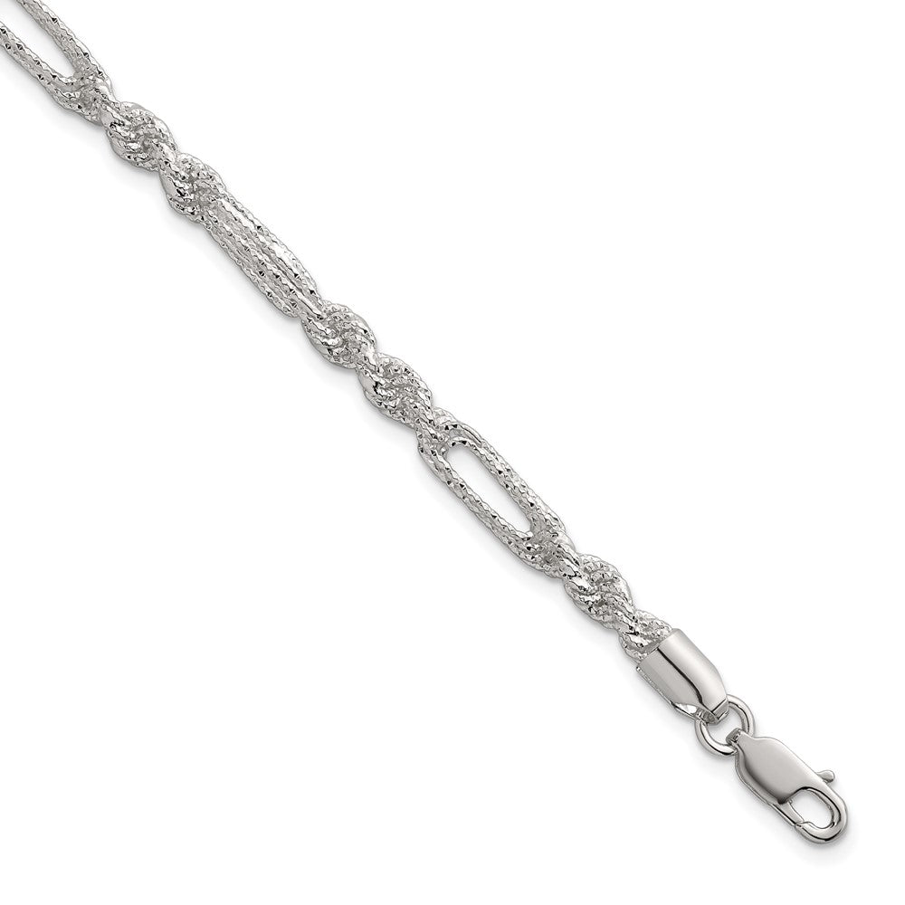 Sterling Silver Polished Textured 4.5mm Figaro Rope 7.5in Bracelet