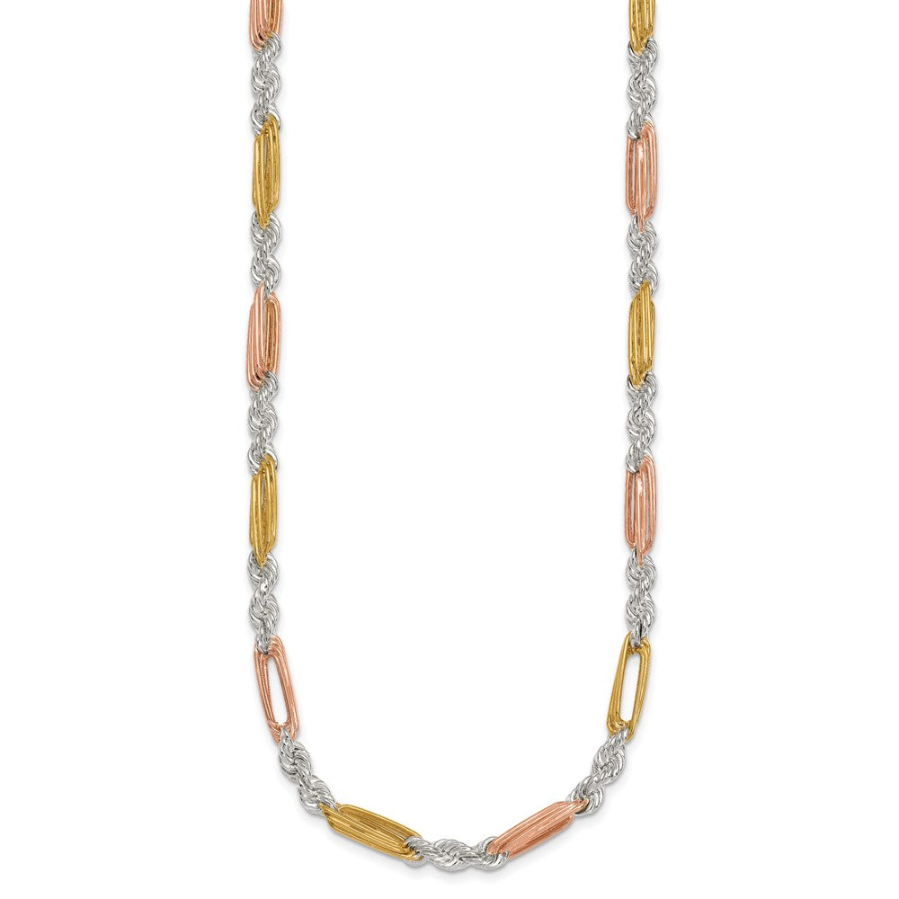 SS Rose/Gold-tone Polished 4.5mm Figaro Rope 18 Inch Necklace