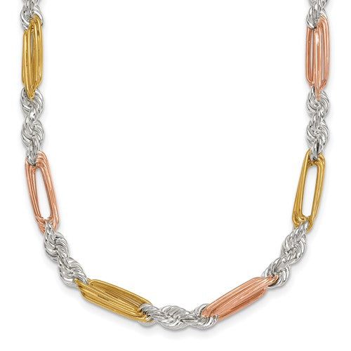 SS Rose/Gold-tone Polished 4.5mm Figaro Rope 18 Inch Necklace