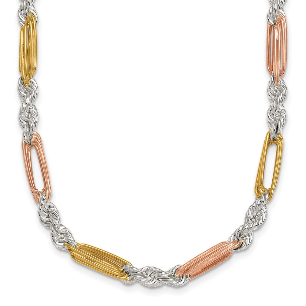 SS Rose/Gold-tone Polished 4.5mm Figaro Rope 18 Inch Necklace