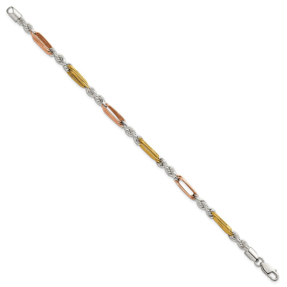 SS Rose/Gold-tone Polished 4.5mm Figaro Rope 7.5 Inch Bracelet