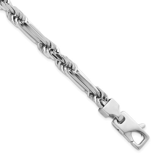 Sterling Silver Rhodium-plated Polished Figaro Rope 8mm 8in Bracelet