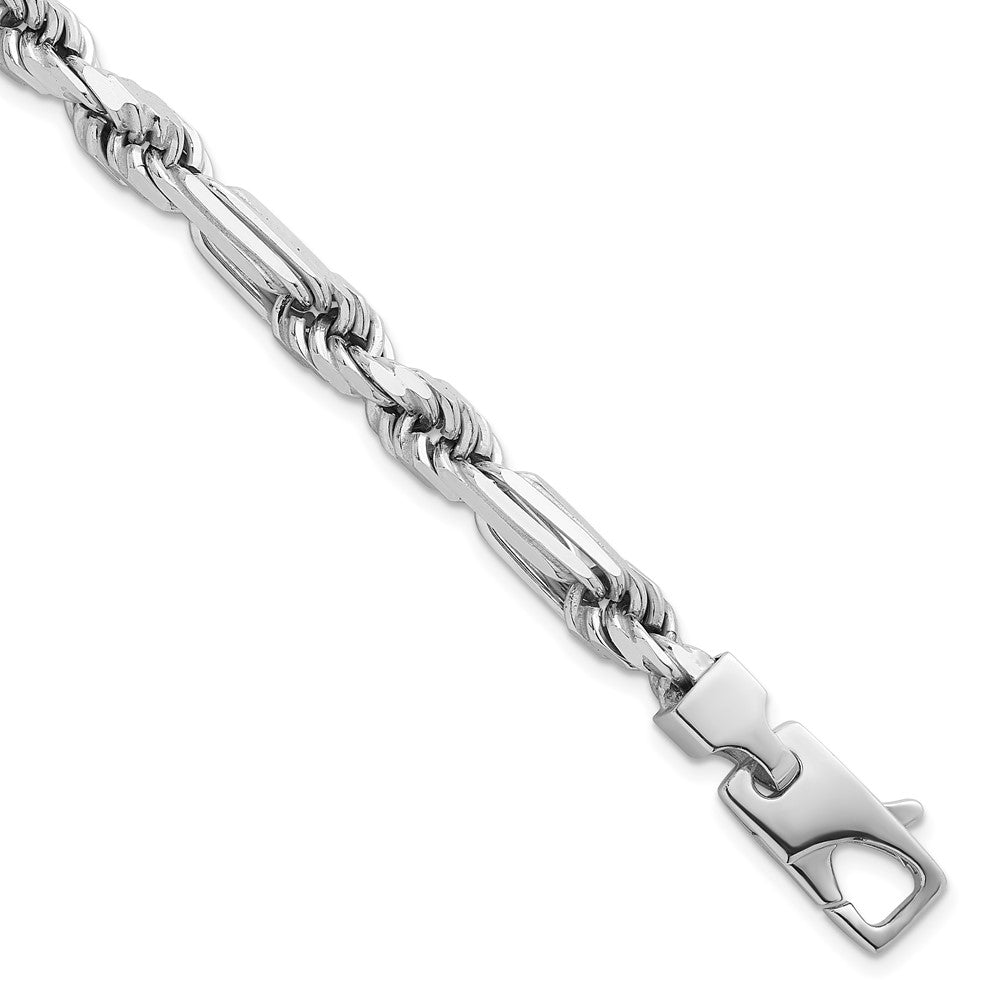 Sterling Silver Rhodium-plated Polished Figaro Rope 7mm 8in Bracelet