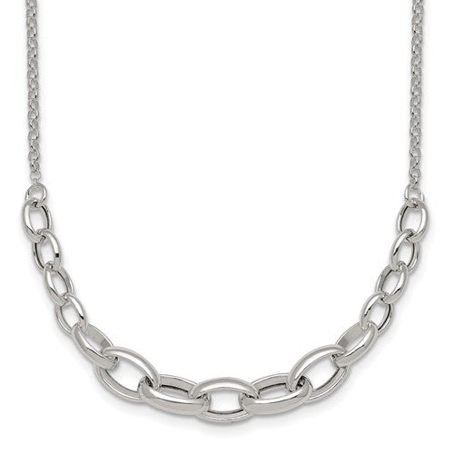 Sterling Silver Polished Graduated Cable 16in w/2in Ext Necklace