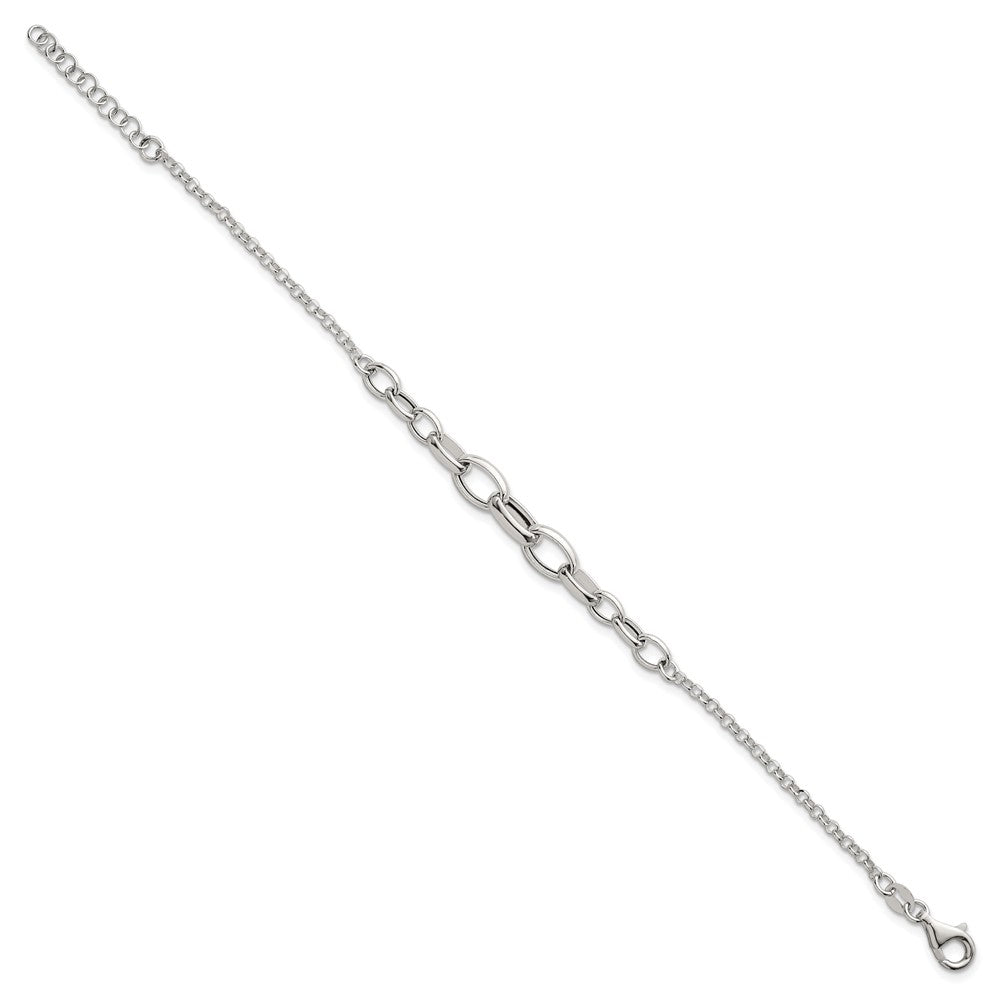 Sterling Silver Polished Graduated Cable 7in w/1in Ext Bracelet