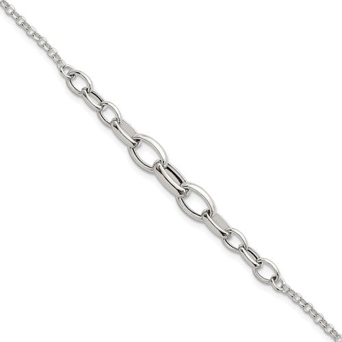 Sterling Silver Polished Graduated Cable 7in w/1in Ext Bracelet